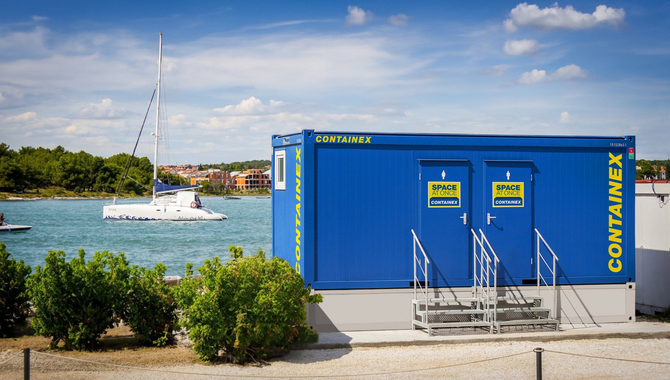 Containex sanitary cabin with WC and shower facilities plumbed to fresh water